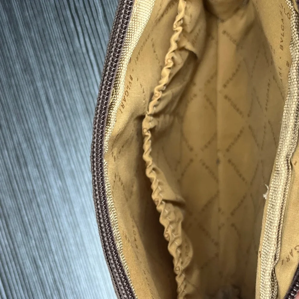 Bvlgari Toiletry Bag Emirates Pouch Brown Canvas Travel Case Gold Logo Organizer